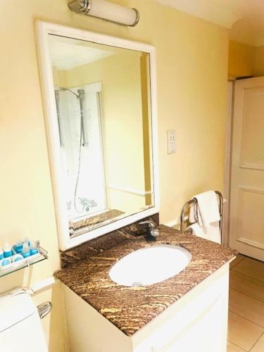 a bathroom with a sink and a mirror at The Colonnade in London