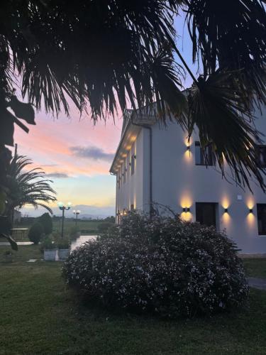 a white building with lights on the side of it at Hotel Mi Norte in Ribadeo