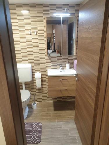 bagno con lavandino, servizi igienici e specchio di Studio apartman Alisa a Ðakovo