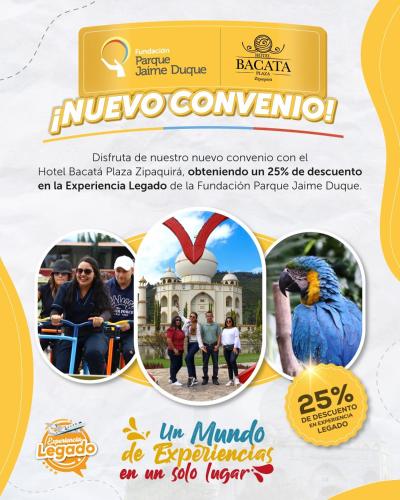 a flyer for a travel agency with pictures of people and a parrot at Hotel Bacata Plaza in Zipaquirá