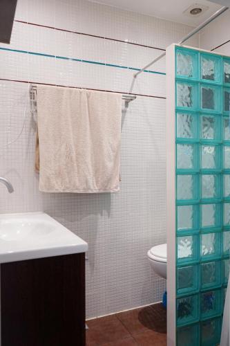 La salle de bains est pourvue d'un lavabo, de toilettes et de serviettes. dans l'établissement Appartement Nice le Port, à Nice