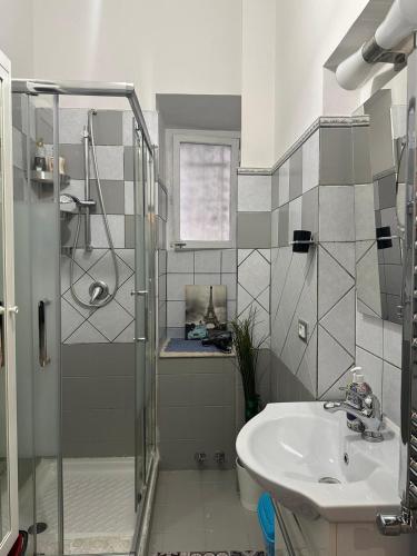 een badkamer met een douche en een wastafel bij La casetta di Roby in Rome