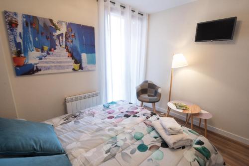 a bedroom with a bed and a tv on a wall at Albada Huesca in Huesca