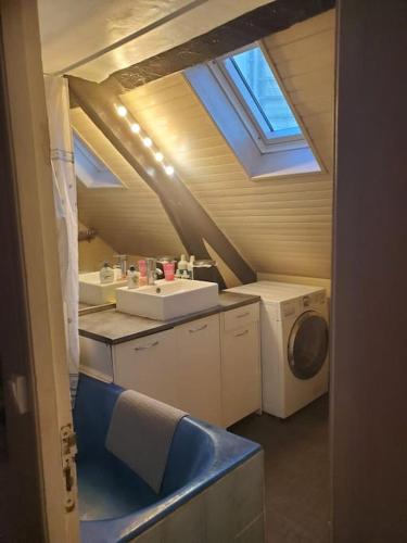 y baño con lavabo y lavadora. en 3 pièces atypique 63m2, proche centre de Paris., en Les Lilas