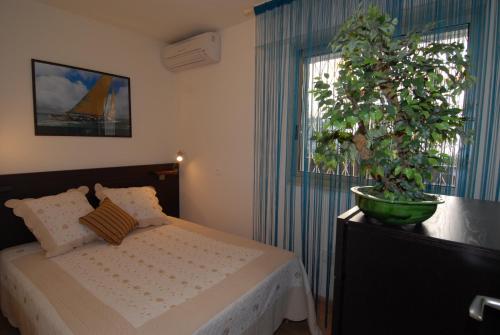 1 dormitorio con 1 cama y una maceta en IPANEMA Residence Le Vendome, en Cannes