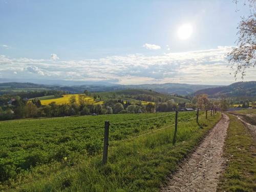 a dirt road in the middle of a field at Apartament Strzyżowiec 80 in Czernica