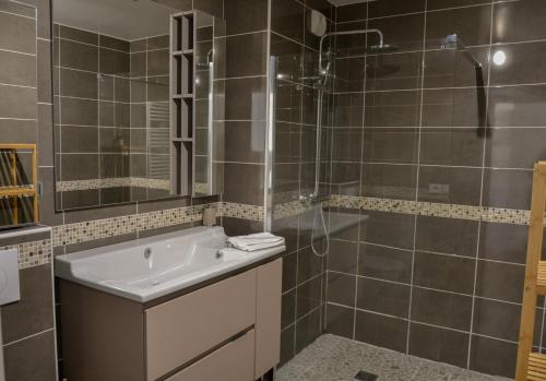 une salle de bain avec un lavabo et une douche dans l'établissement Superbe 3 Pièces Jardin Piscine Nice, à Nice