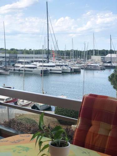 une vue d'une marina avec des bateaux dans l'eau dans l'établissement Appartement Cosy vue sur le port, à Canet