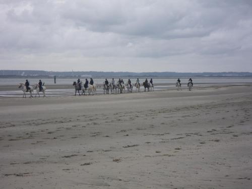 a group of people riding horses on the beach at La Griotte & Spa&Piscine in Pennedepie