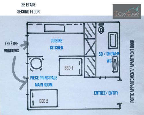 a floor plan of a tiny house at Cosy Case proche Disney and Paris in Lagny