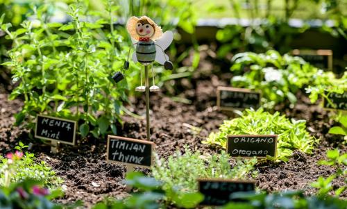 a garden with a scarecrow in the middle of plants at LA MIA STORIA in Beretinec
