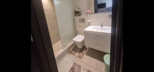a bathroom with a toilet and a sink at The Signature Hotel Apartment Accra Ghana in Accra