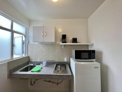 una piccola cucina con lavello e microonde di Suites Havre a Città del Messico