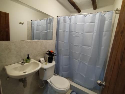 a bathroom with a toilet and a sink and a shower at HOSPEDAJE - SANDANED in Villa de Leyva