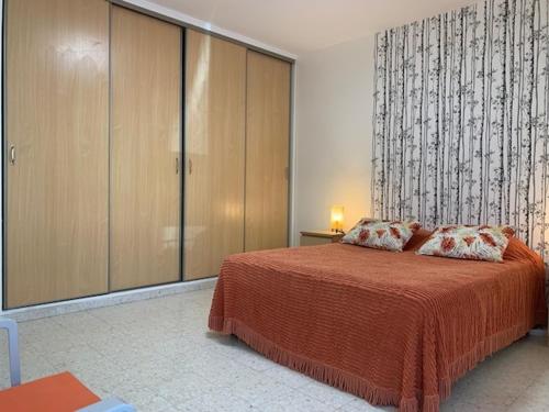 une chambre avec un lit et un grand placard dans l'établissement Appartement avec Parking, Clim, P. Animaux, Proche Thermes à Balaruc-les-Bains - FR-1-503-11, à Balaruc-les-Bains