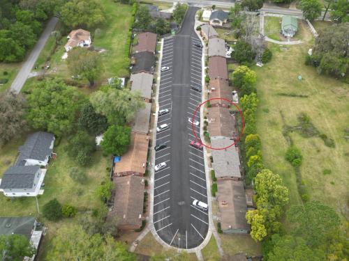 an aerial view of a train yard with a red circle at Adorable 2bed1bath Unit Sleeps 4 Close To Town Center Downtown Beach Mayo Clinic in Jacksonville