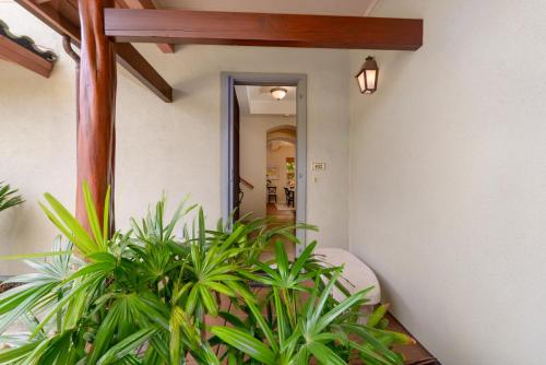 un corridoio con piante verdi in un edificio di Fairways at Mauna Lani #402 a Waikoloa