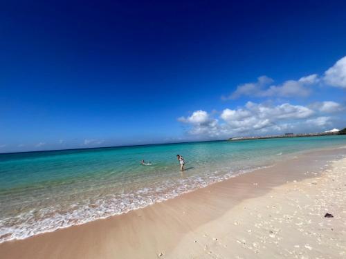 una persona parada en el agua en una playa en やどバンブー, en Hateruma