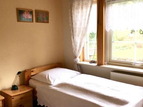 a bedroom with a bed and a window at Holiday home Tachbachtal in Themar