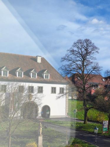 a large white building with a brown roof at Haus Semmi in Fürstenfeld