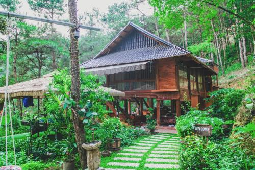 a wooden house in the middle of a forest at Chou An Hideaway in Hanoi