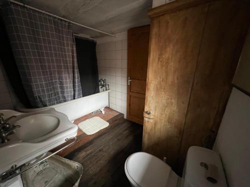 Baño pequeño con aseo y lavamanos en Gîte du Brocanteur, en Scherwiller