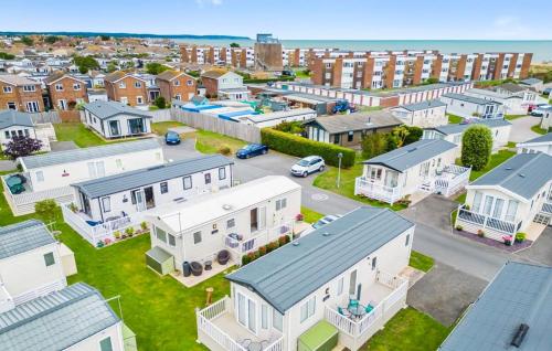 an aerial view of a small town with houses at Your Ultimate Holiday Rental at Pevensey Bay 35 Woodland Walk in Pevensey