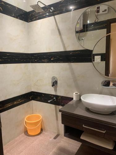 a bathroom with a sink and a mirror at Hotel New BMS pride in Amritsar