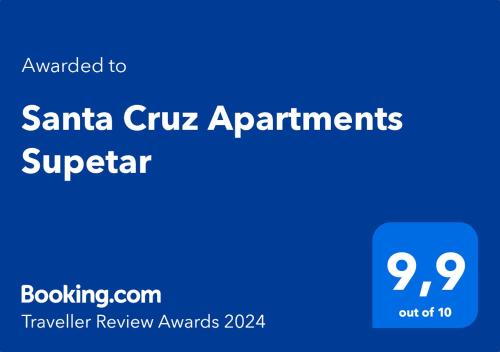 Un certificat, premiu, logo sau alt document afișat la Santa Cruz Apartments Supetar