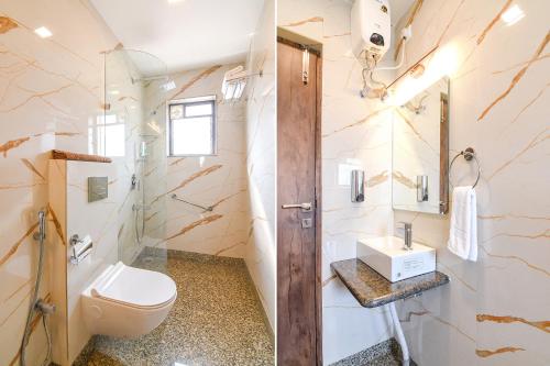 a bathroom with a toilet and a sink at FabHotel Prime The Pavilion - Nr City Centre 2 in kolkata