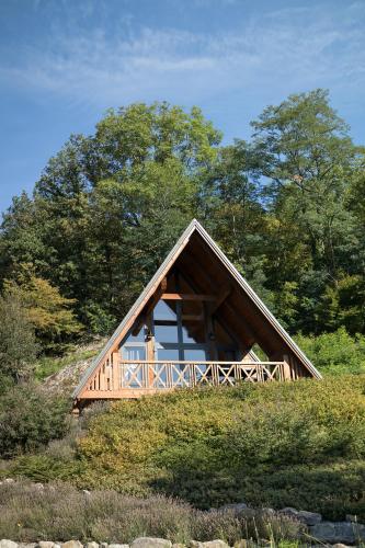 a small house on a hill with trees at Chalets Na'Thur lodge in Fellering