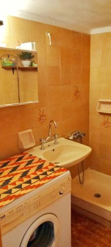 a bathroom with a sink and a washing machine at Vefa's Apartment- Nei Pori in Nei Poroi