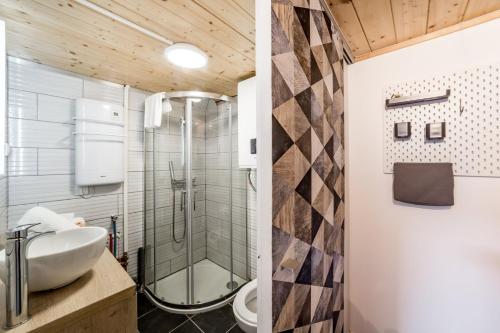 里昂的住宿－The charming studio in Croix-Rousse AIL，带淋浴和盥洗盆的浴室