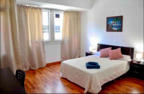 a bedroom with a bed and two windows at Edificio Rambla Pulido in Santa Cruz de Tenerife