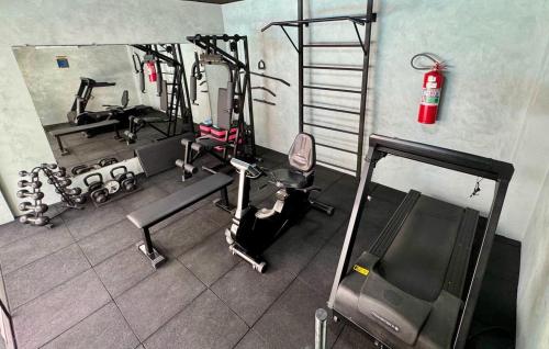 an overhead view of a gym with tread machines at Hotel Pousada Alagoana in Maceió