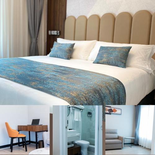 - une chambre avec un lit, une table et une chaise dans l'établissement HOTEL HW Santiago Centro, à Santiago