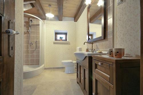 y baño con lavabo, aseo y ducha. en Villa Stancija Salamon by IstriaLux, en Svetvinčenat