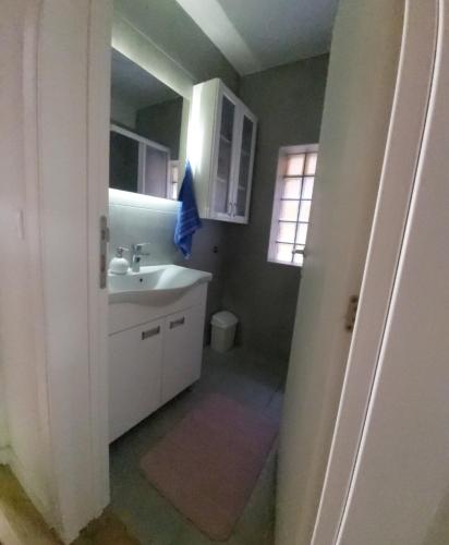 een witte badkamer met een wastafel en een toilet bij Apartman Elit in Kragujevac