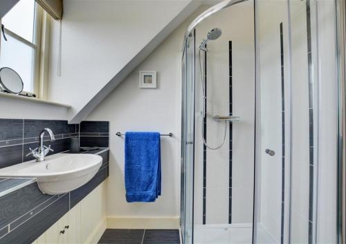 a bathroom with a sink and a shower at Top End Cottage 6 in Ringstead