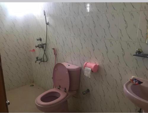 a bathroom with a pink toilet and a sink at 157 Sorno Shika Ekanto niketon in Sylhet