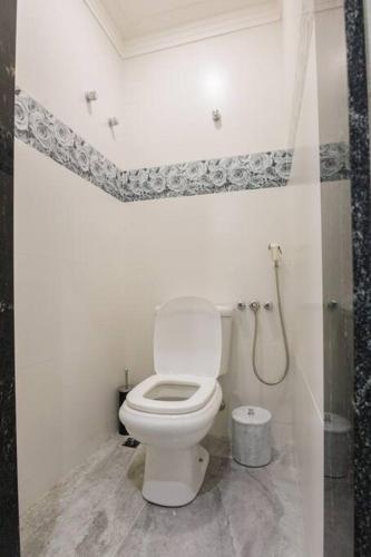 a white bathroom with a toilet and a shower at Casa aconchegante e confortável para 20 pessoas em São Lourenço in São Lourenço