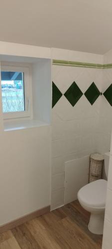 a bathroom with a toilet and a window at Michel et Florence in Peyrehorade