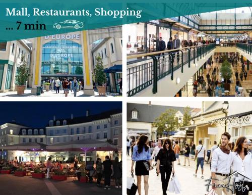 a collage of photos of people walking in a shopping mall at Marvel House - Disneyland 5min, Private Parking, Terrace in Magny-le-Hongre