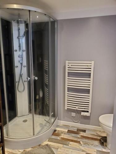 une salle de bain avec douche et lavabo dans l'établissement La bastille 4, à Saintes