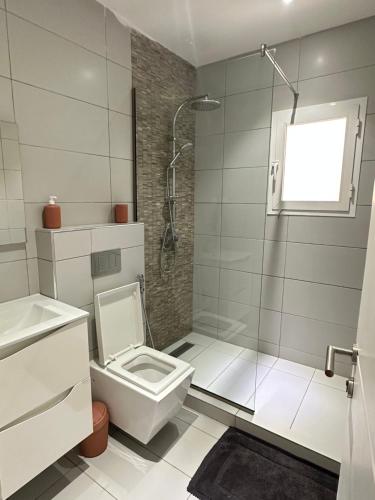 a bathroom with a shower and a toilet and a sink at DUPLEX VIRAGE in Dakar