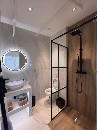 une salle de bain avec douche et toilettes dans l'établissement Luxueux studio Cannes, à Cannes