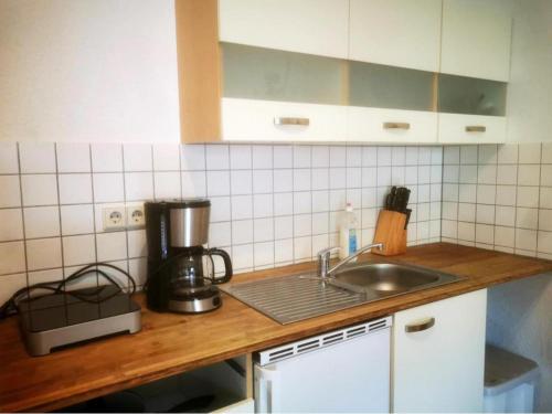 a kitchen counter with a sink and a mixer at Kirchblick in Radeburg