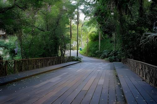 a bridge over a road with trees on it at Studios Exclusivos Xavishome Granja Brasil Itaipava in Itaipava