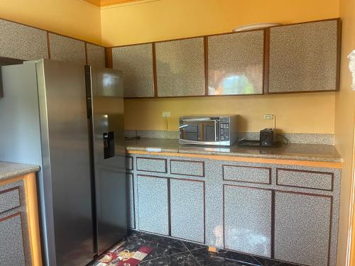 a kitchen with a refrigerator and a microwave at Cas Bed and Breakfast in Corral Spring