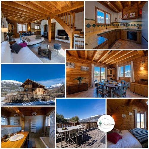 un collage de photos d'une cabine dans l'établissement Parenthèse Alpine - Poêle à bois - Calme - Parking, à Enchastrayes